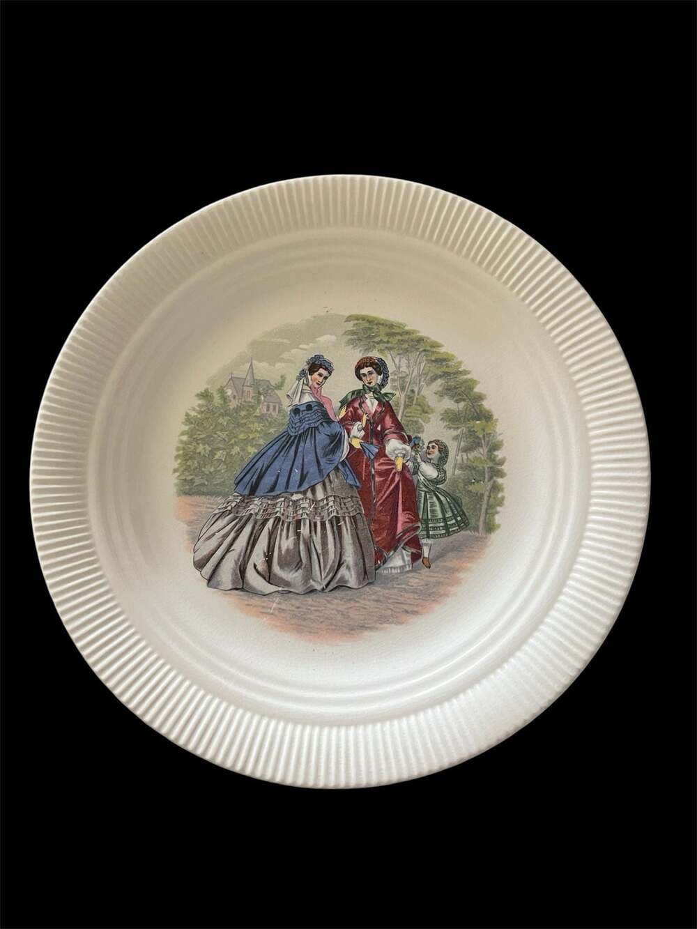 Bridgerton Style Vintage Salem China Victory Godey Prints Ribbed Rim Plate